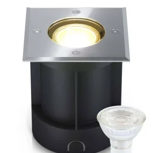 LED Bodeneinbaustrahler IP67 - Edelstahl gebürstet Eckig - 230V 5W Dimmbar