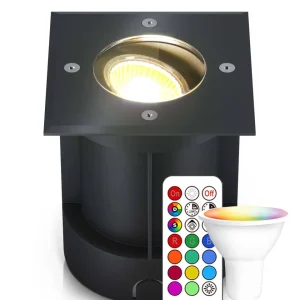 LED Bodenstrahler schwenkbar IP67 schwarz eckig mit RGB+CCT Farbwechsel 5W GU10