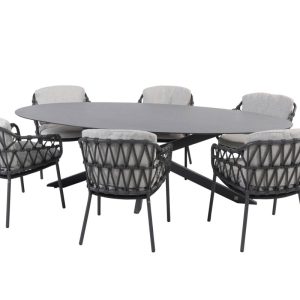 4 Seasons Outdoor Calpi Esstischgruppe mit Privada Tisch mit elliptischer HPL-Platte 240 x 107 cm