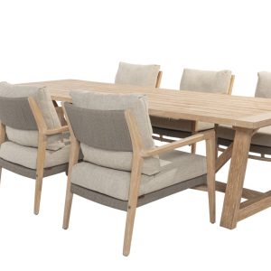 4 Seasons Outdoor Julia Low-dining Esstischgruppe mit Noah Tisch gebürstetes Teakholz 300 x 100 cm
