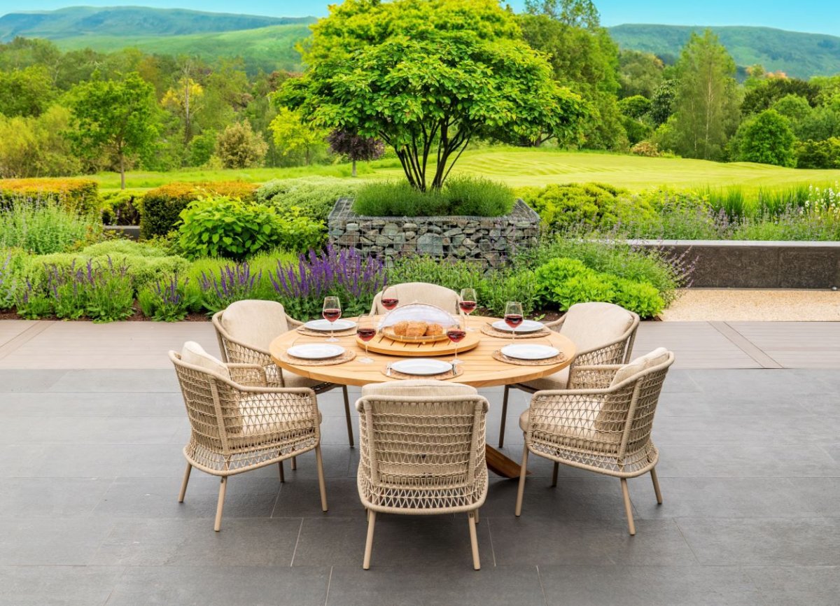 4 Seasons Outdoor Puccini Esstischgruppe mit Prado Teakholz Tisch mit Platte Ø 160 cm und Lazy Susan SALE – Bild 2