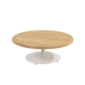4 Seasons Outdoor Volta Couchtisch mit weißem Gestell und Teakholzplatte Ø 80 cm SALE