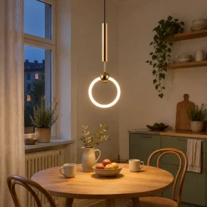 Minimalistische Ring-Pendelleuchte für Schlafzimmer und Küche – LED mit warmweißem Licht, Ringform, in Schwarz oder Gold
