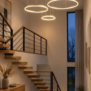 LED-Ring-Pendelleuchte im modernen Stil mit ein bis vier Ringen – 20, 40, 60 oder 80 cm, dimmbar per Fernbedienung, Gold, Schwarz oder Weiß