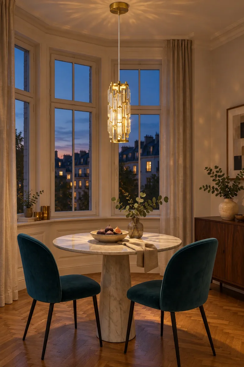 Runde Kristall-Pendelleuchte im modernen Stil für Esstisch und Wohnzimmer – E27-Fassung für LED, in Schwarz, Chrom oder Gold