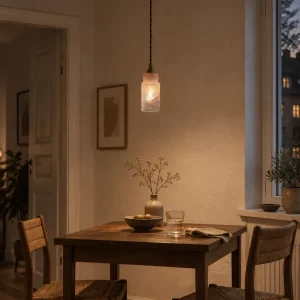 Pendelleuchte aus Glas im japanischen Wabi-Sabi-Stil für Esstisch und Schlafzimmer – Retro-Glasschirm, Warmweiß, Vintage-Optik
