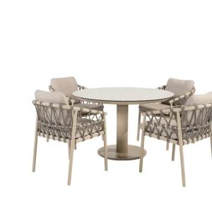 Taste by 4 Seasons Piacenza Gartenset Latte mit Sarah Tisch mit bedruckter Keramikplatte Ø 120 cm SALE
