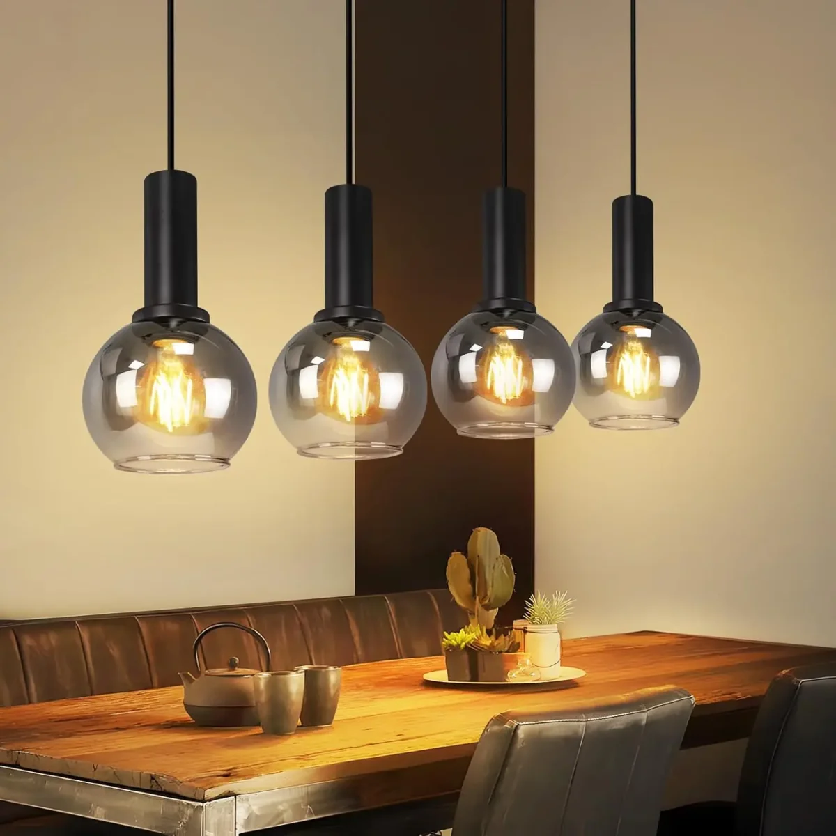 Glas-Pendelleuchte im Vintage-Stil für Esstisch und Wohnzimmer – 1-, 3- oder 4-flammig, E27-Fassung, höhenverstellbar – Bild 4