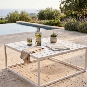 Flow Square Aluminium-Loungetisch 70 x 70 cm weiß