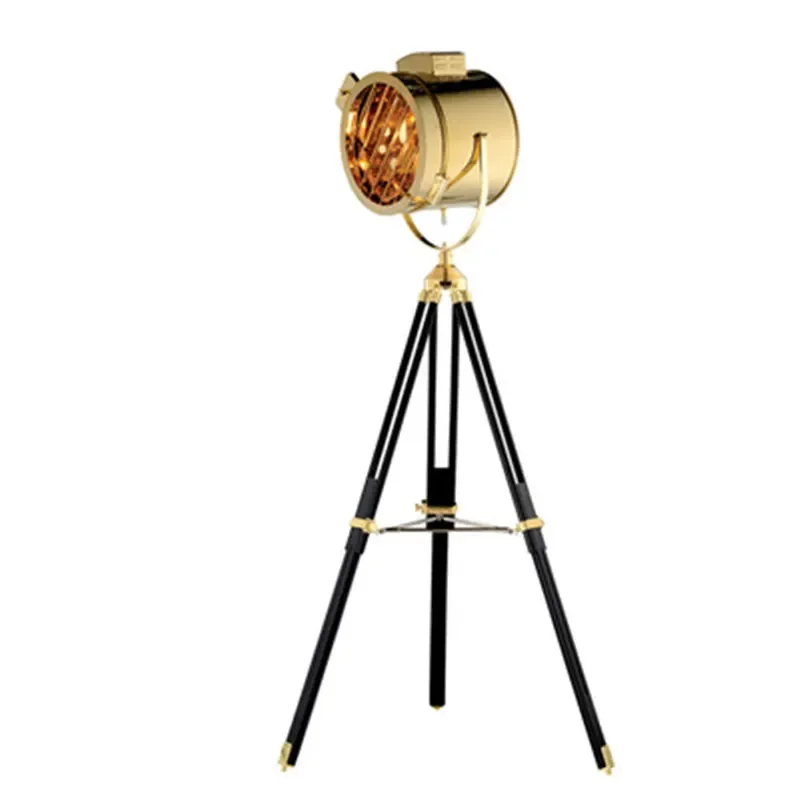 Suchscheinwerfer-Stehleuchte auf schwarzem Stativ im Industrial-Stil für Wohnzimmer und Loft – Stativ 80–135 cm hoch, E27, Silber oder Gold – Bild 6