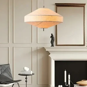 Stoff-Pendelleuchte in Weiß im japanischen Wabi-Sabi-Stil für Esszimmer und Schlafzimmer – E27, einflammig, breite oder schmale Form, LED-tauglich