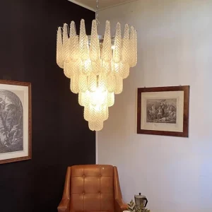 Muranoglas-Kronleuchter mit Glastropfen im Mid-Century-Stil für Wohnzimmer und Treppenhaus – 25, 40 oder 50 cm, Chrom oder Kupfer