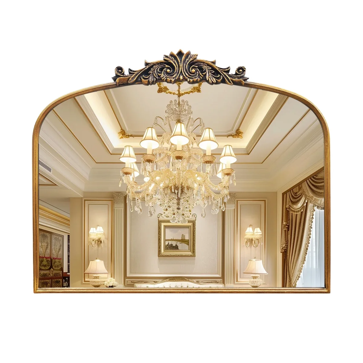 Bogen-Wandspiegel im Antik-Stil – Vintage-Metallrelief in Gold – für Bad und Schlafzimmer – 3 Stilvarianten – Bild 4