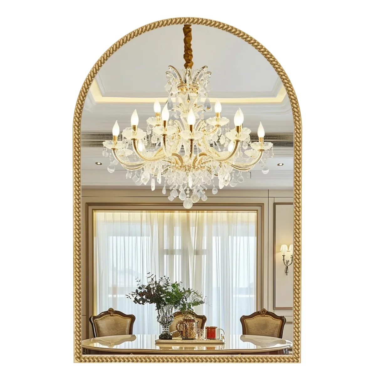 Bogen-Wandspiegel im Antik-Stil – Vintage-Metallrelief in Gold – für Bad und Schlafzimmer – 3 Stilvarianten – Bild 8
