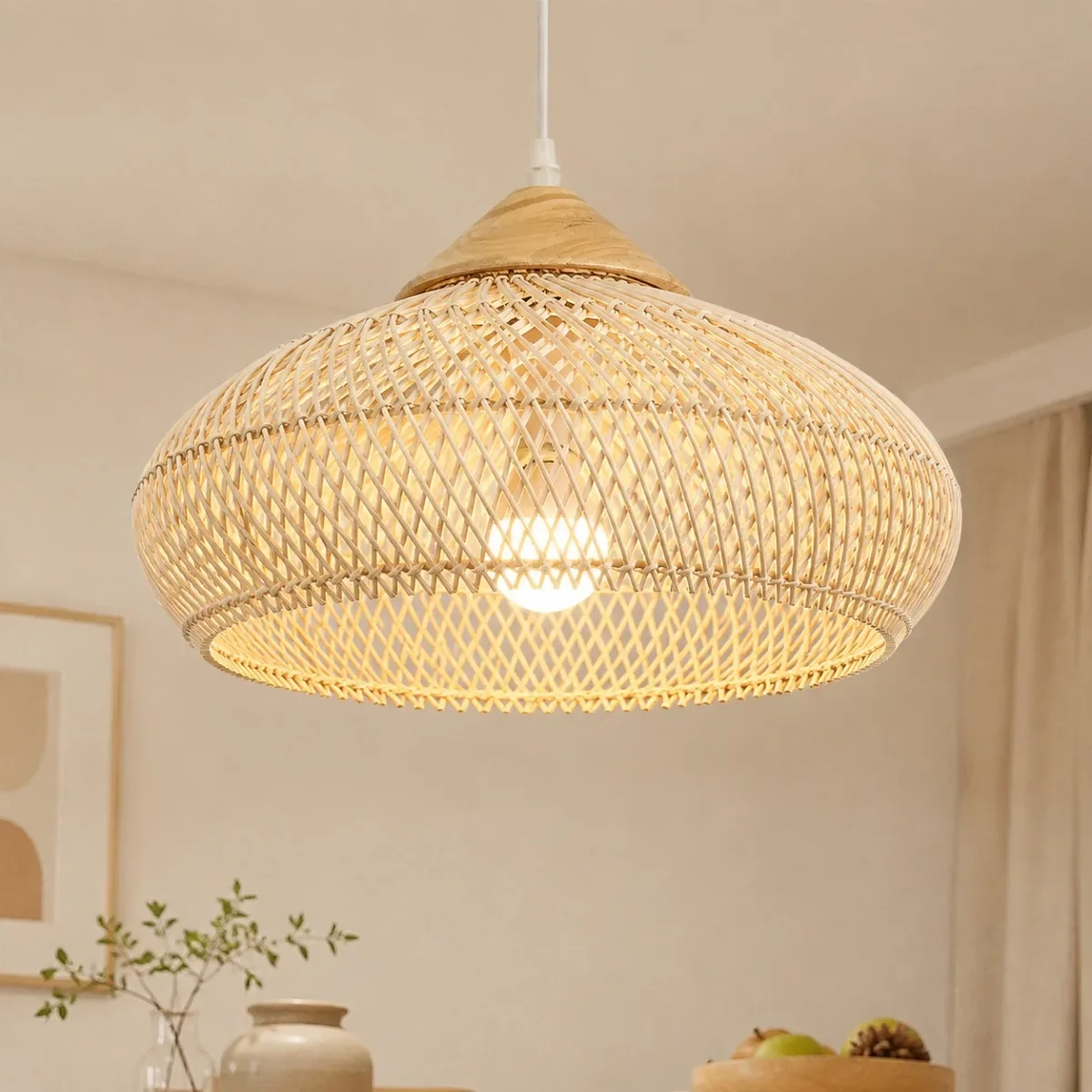 Handgeflochtene Rattan-Pendelleuchte im Japan-Stil für Esstisch und Schlafzimmer – 40 × 19 oder 60 × 30 cm, E27-Fassung – Bild 3
