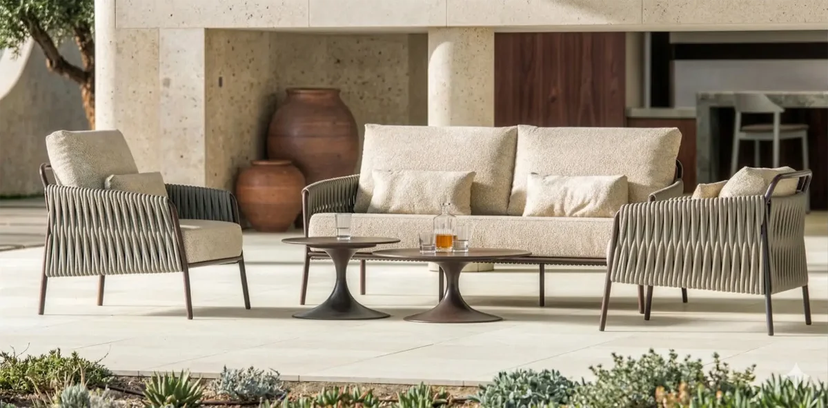 Suns Fiavè Lounge-Set – Gestell in Bronze mit Pebble Desert-Bouclé-Kissen – Bild 3