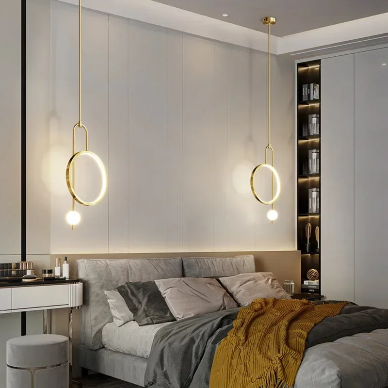 Glaskugel-Pendelleuchte mit Ring im modernen Stil für Wohnzimmer und Schlafzimmer – Warmweiß, Kugelform, Schwarz oder Gold