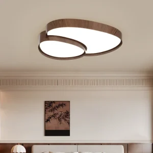 LED-Deckenleuchte in Kieselform mit Rahmen in Holzoptik für Wohnzimmer und Schlafzimmer – 40, 50 oder 90 cm, dimmbar, Walnuss oder Natur