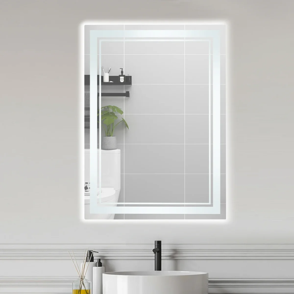 LED-Badspiegel 70 × 50 cm – Wandspiegel fürs Badezimmer – dimmbar mit Touch-Schalter, 3 Lichtfarben, Memory-Funktion, IPX4 – Bild 4