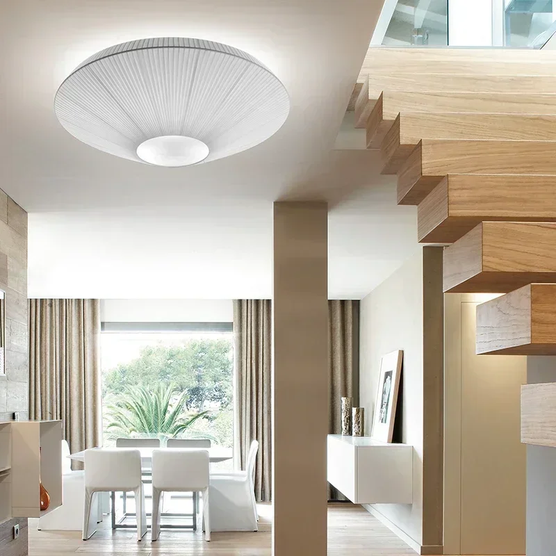 Große runde Stoff-Deckenleuchte Ø 50, 60 oder 80 cm für Wohnzimmer, Schlafzimmer und Esszimmer – flacher Schirm in Weiß, Warmweiß – Bild 6