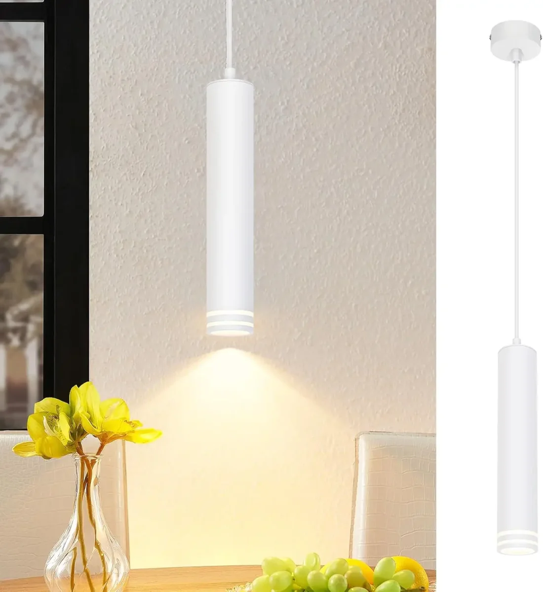 Moderne Aluminium-Pendelleuchte mit GU10-Fassung für Küche, Esstisch und Schlafzimmer – höhenverstellbar, Zylinderform, Schwarz oder Weiß – Bild 4