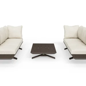 Suns Stockholm Lounge-Set im Ibiza-Stil mit bronzefarbenem Gestell und Beachy Bouclé-Kissen