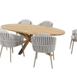 Taste by 4 Seasons Eva Gartengarnitur latte mit Teakholz Prado Tisch mit ovaler Platte 240 cm SALE