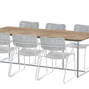 Taste by 4 Seasons Swing Esstischgruppe frost grey mit Quatro Tisch frost mit Robusto Teakholzplatte 220 x 90 cm * Sale *