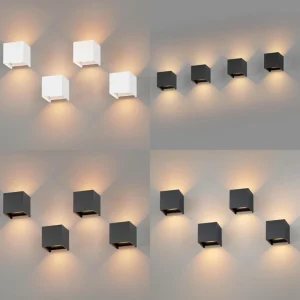 K-Bright LED Wandleuchte Außen- und Innenbereich), einstellbarer Lichtkegel, 12 Watt, 4 Stück im Paket, warmweißes Licht, IP65, 4 Farben