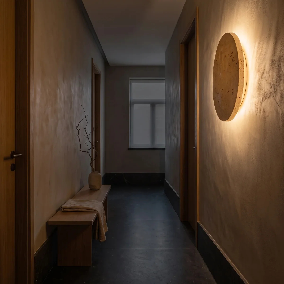 Runde LED-Wandleuchte aus Travertin für Schlafzimmer, Flur und Wohnzimmer – Ø 20 bis 30 cm, warmweiß oder kaltweiß – Bild 7