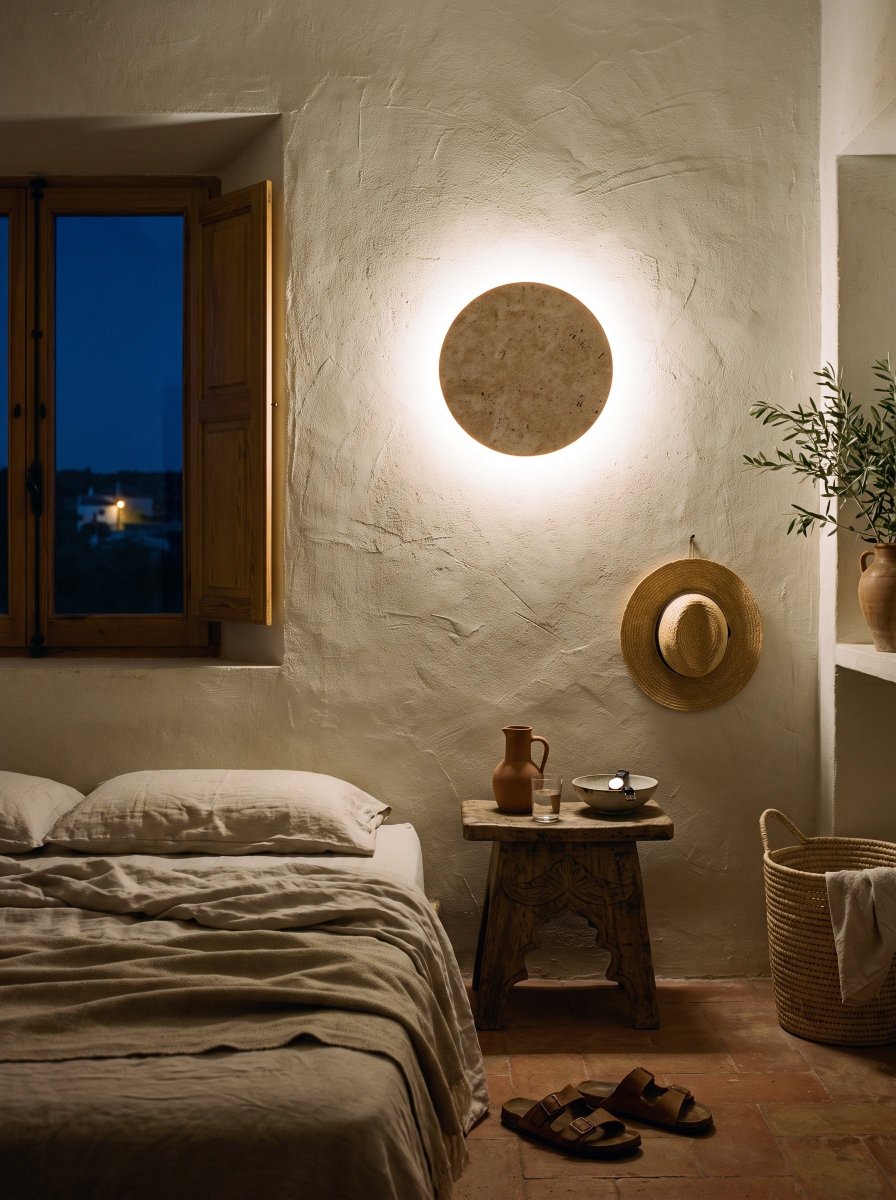 Runde LED-Wandleuchte aus Travertin für Schlafzimmer, Flur und Wohnzimmer – Ø 20 bis 30 cm, warmweiß oder kaltweiß – Bild 6