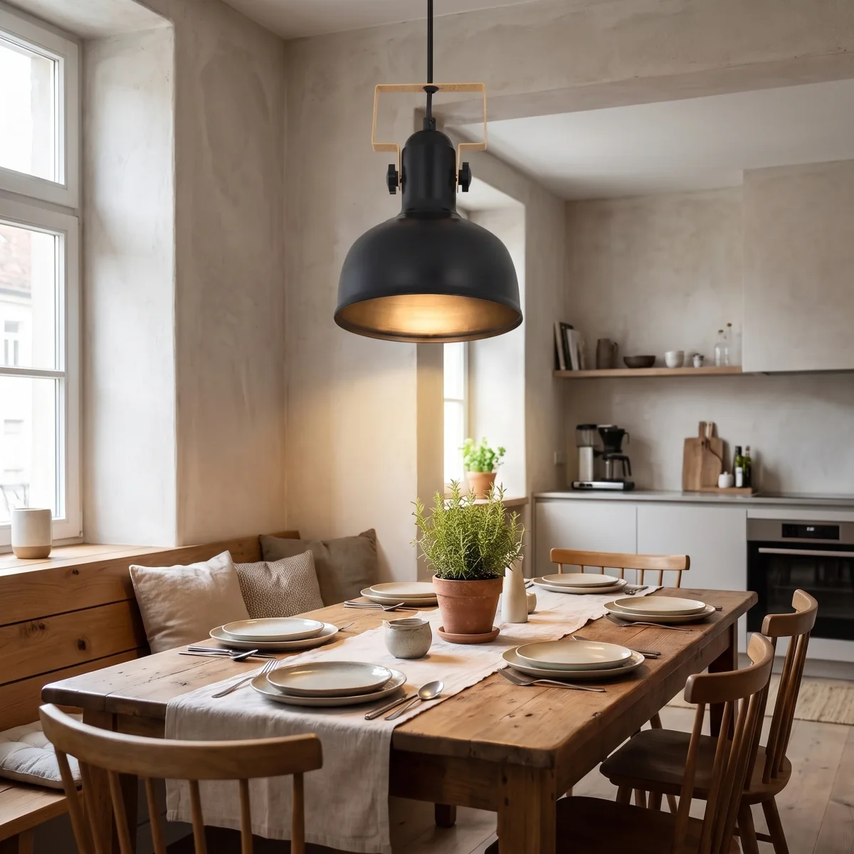 Retro-Pendelleuchte aus Eisen in Schwarz für Esstisch, Wohnzimmer und Küche – E27-Fassung, max. 40 W, Industrial-Stil – Bild 2