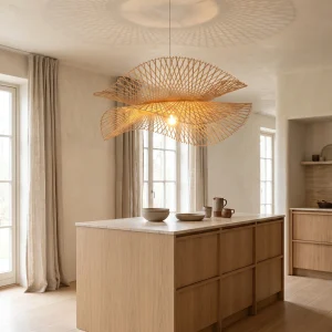 Handgewebte Bambus-Pendelleuchte für Kücheninsel und Esszimmer – höhenverstellbar, 45 oder 55 cm, Landhausstil
