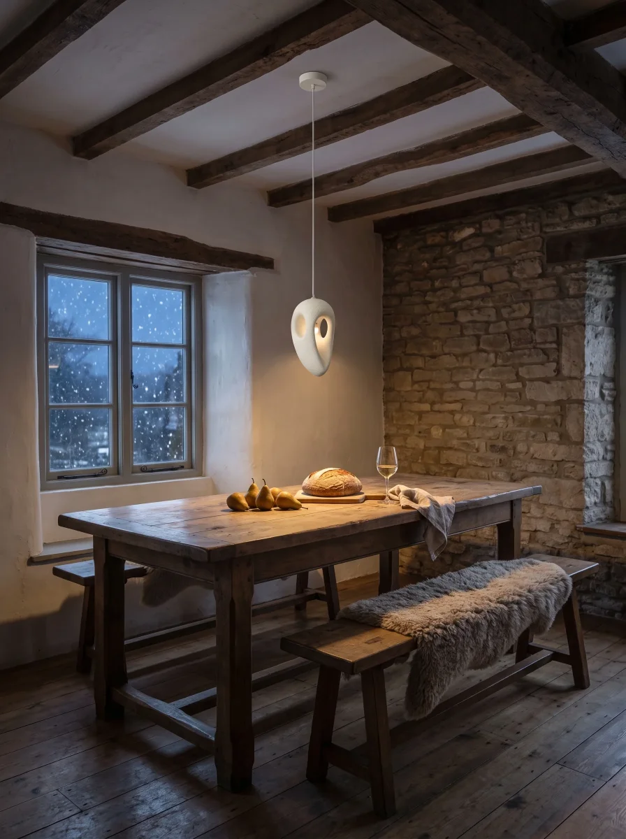 Pendelleuchte aus Kunstharz im Wabi-Sabi-Stil für Wohnzimmer und Esszimmer – einzeln Ø 28 oder Ø 25 cm, 6-flammiges Set Ø 70 cm, E27, Reinweiß – Bild 2