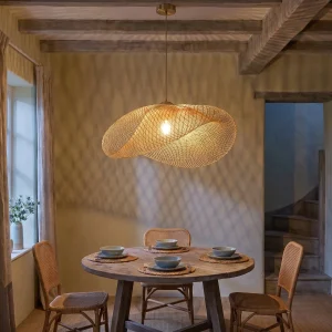 Handgefertigte Bambus-Pendelleuchte mit warmem Lichtspiel für Landhaus und Cottage-Esszimmer – Ø 40 bis 80 cm, E27