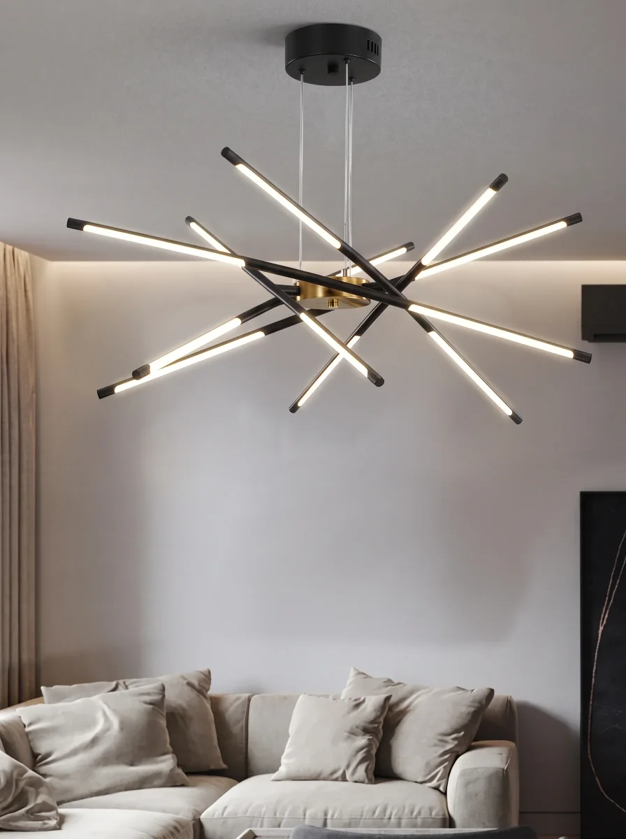 LED-Kronleuchter im skandinavischen Stil für Schlafzimmer und Wohnzimmer – 6-flammig Schwarz, 8- oder 12-flammig Gold, warmweiß – Bild 8