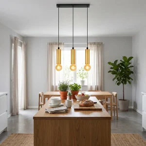 Dreiflammige Pendelleuchte in Schwarz und Gold für Esstisch und Kücheninsel – E27-Fassung, höhenverstellbar, max. 25 W