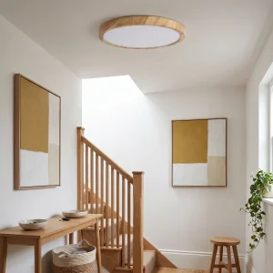 Flache runde LED-Deckenleuchte für Küche, Schlafzimmer und Bad – 3 Lichtfarben umschaltbar, 12 oder 36 W, Holzoptik, Weiß, Schwarz