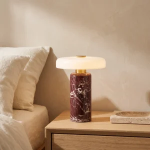 Kabellose Akku-Tischleuchte mit Marmorsockel für Nachttisch und Wohnzimmer – USB-Aufladung, 3 Farben: Rot, Schwarz, Grün