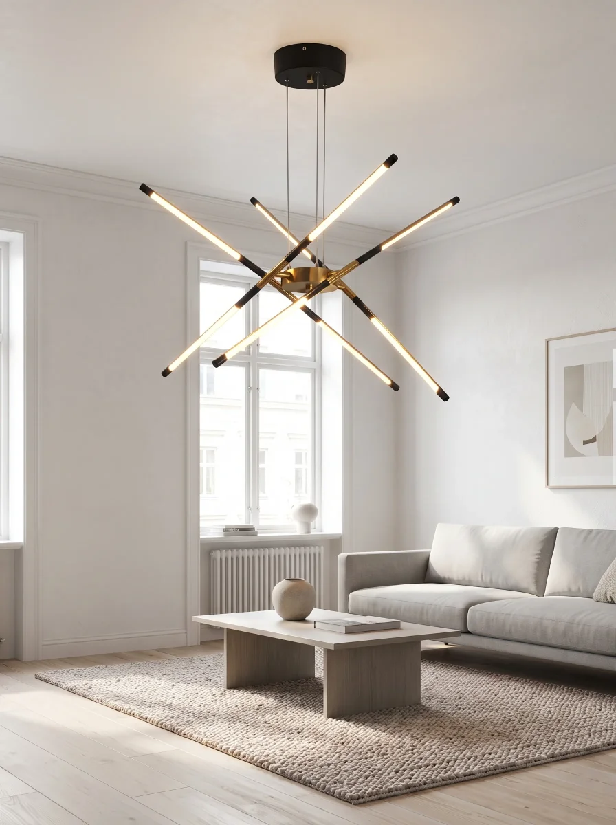 LED-Kronleuchter im skandinavischen Stil für Schlafzimmer und Wohnzimmer – 6-flammig Schwarz, 8- oder 12-flammig Gold, warmweiß – Bild 3