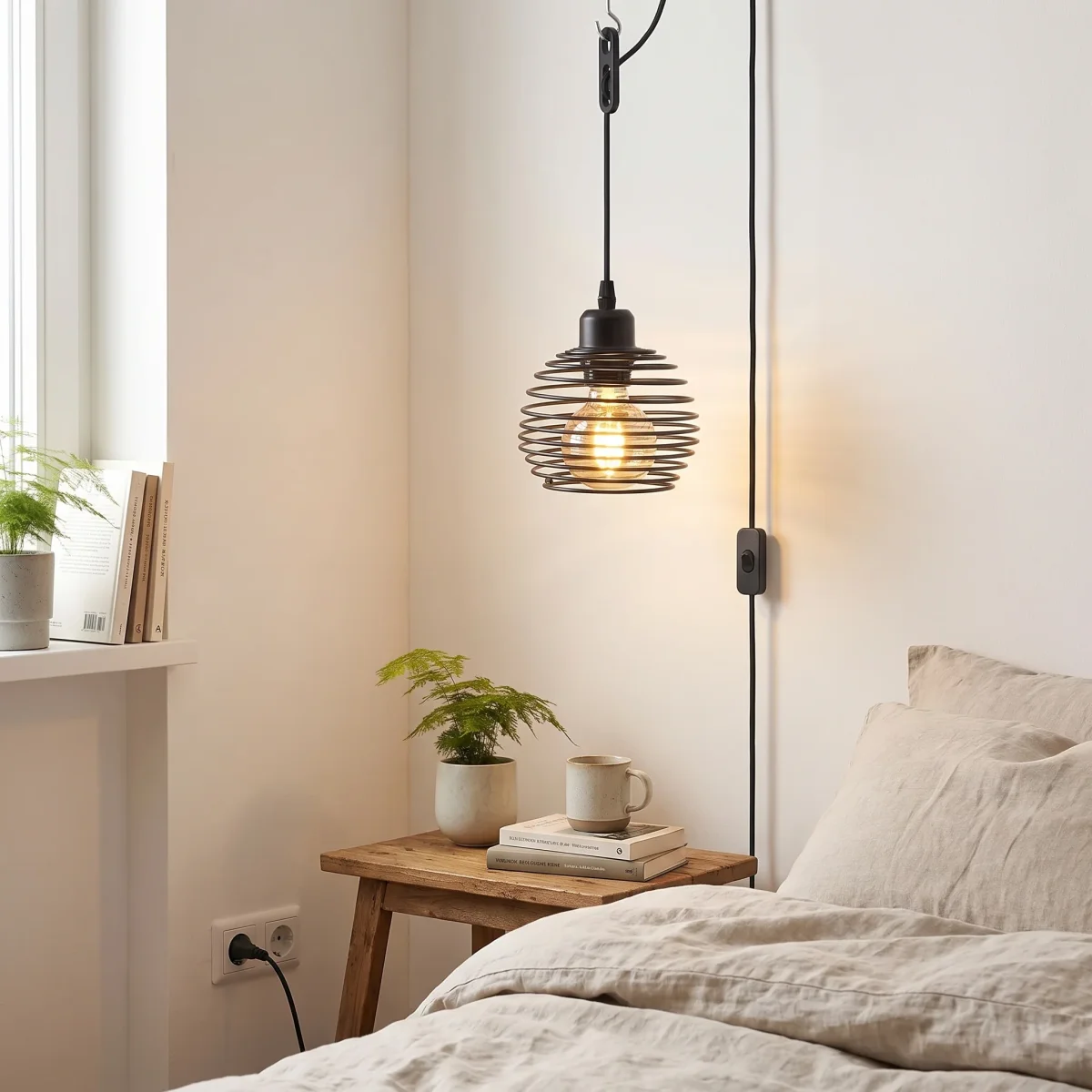 Industrial-Pendelleuchte in Schwarz mit Stecker und Schalter für Schlafzimmer und Küche – E27-Fassung – Bild 2