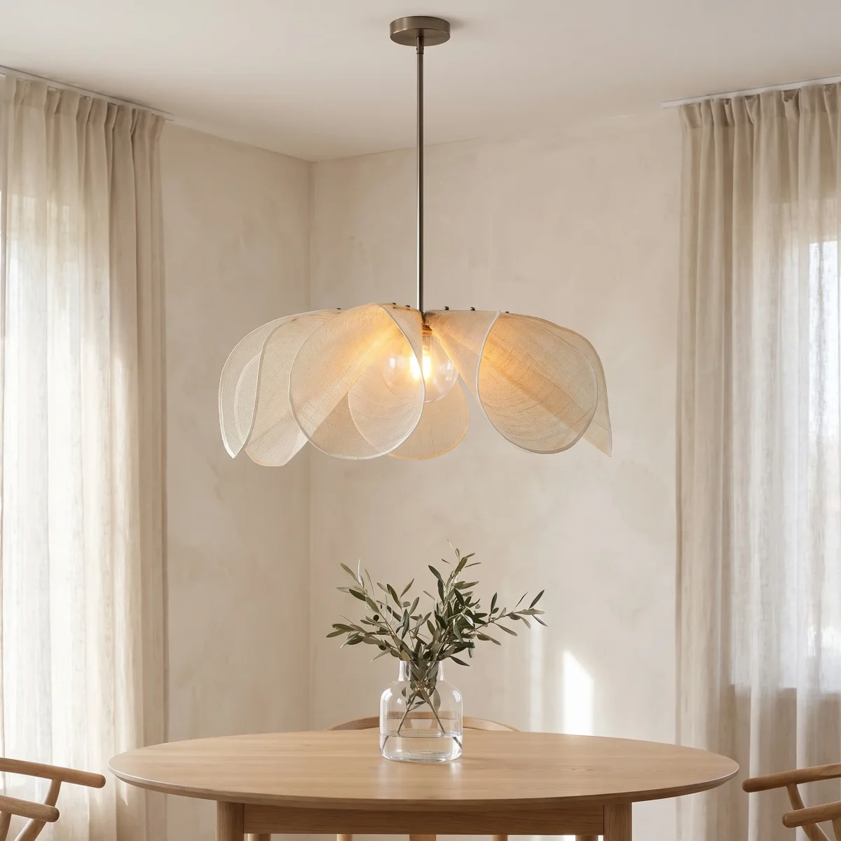 Pendelleuchte mit überlappenden Stoffblättern für Leseecke, Wohnzimmer und Esstisch – E27, Ø 50 oder 60 cm, 3 Lichtfarben – Bild 5