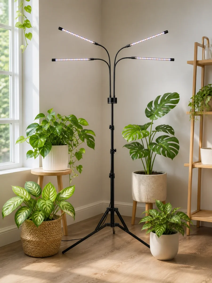 Dimmbare Vollspektrum-Pflanzenlampe mit Standfuß für Zimmerpflanzen und Anzucht – USB-Anschluss, wahlweise 3-, 4- oder 5-flammig – Bild 4