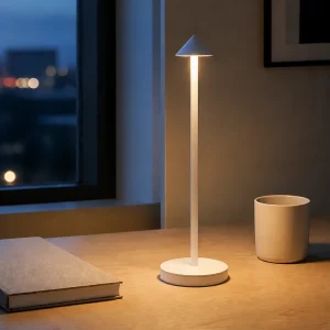 Kabellose Akku-Tischleuchte aus Aluminium für Schreibtisch und Schlafzimmer – Touch-Bedienung, stufenlos dimmbar, Weiß, Schwarz oder Braun