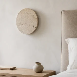 Runde LED-Wandleuchte aus Travertin für Schlafzimmer, Flur und Wohnzimmer – Ø 20 bis 30 cm, warmweiß oder kaltweiß