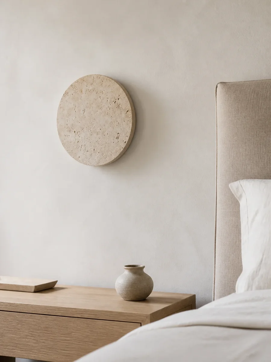 Runde LED-Wandleuchte aus Travertin für Schlafzimmer, Flur und Wohnzimmer – Ø 20 bis 30 cm, warmweiß oder kaltweiß – Bild 2