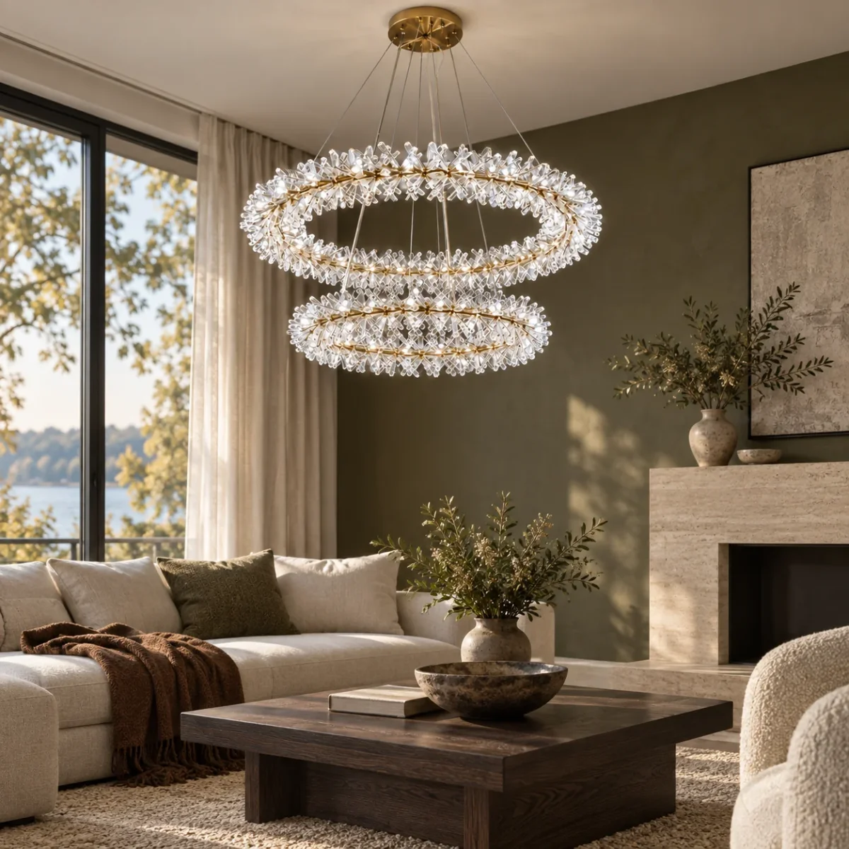 Kristall-Kronleuchter im modernen Designer-Stil für Esszimmer und Wohnzimmer – Längsform 100 cm oder 2er- und 3er-Ring-Set, LED, Kaltweiß 6000 K – Bild 4
