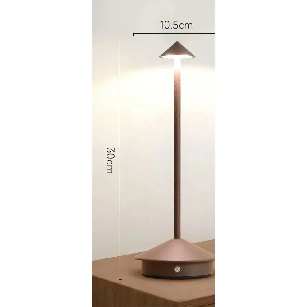 Kabellose Akku-Nachttischlampe für Schlafzimmer, Terrasse und Café – Touch-Dimmer, 3 Lichtfarben, Kegelschirm in Gold, Weiß oder Braun – Bild 7
