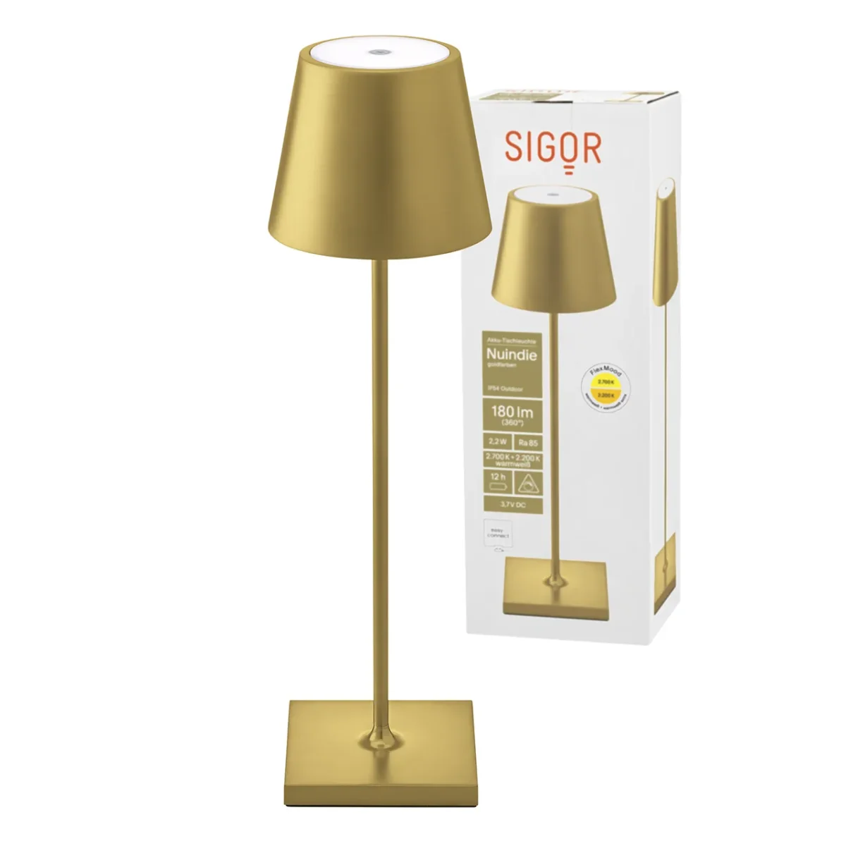 Sigor Nuindie LED-Akku Tischleuchte goldfarben – Bild 3
